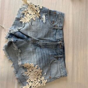 Aeropostale Blue Jean Shorts with Cream Floral Accents